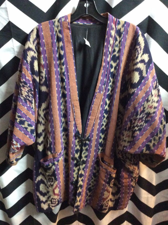 ETHNIC WOVEN IKAT COCOON JACKET COIN BUTTONS 1