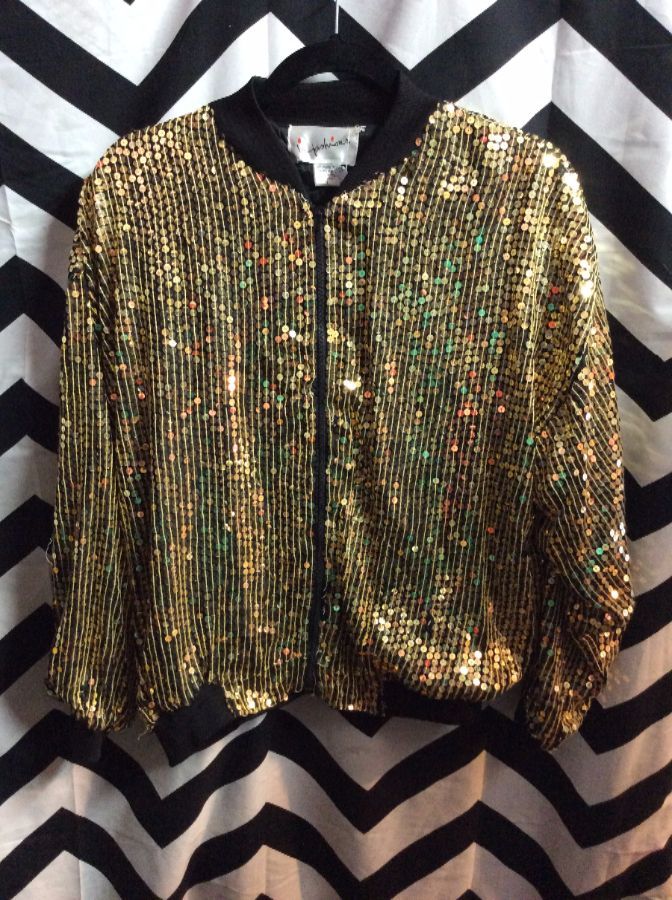 Gold FULLY Sequined 100% Silk Bomber Jacket 1