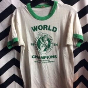 Photo detail:T-SHIRT - RINGER -  BOSTON CELTICS - 1984 WORLD CHAMPIONS