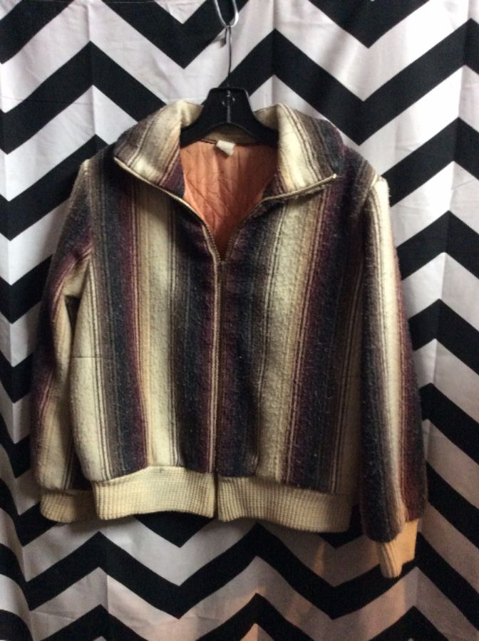 STRIPED ZIP UP WOOLY JACKET AS IS 1