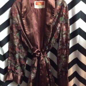 Photo detail:KIMONO/ROBE - SILK - JACQUARD - OPEN FRONT W/ BELT - FLORAL PRINT DESIGN