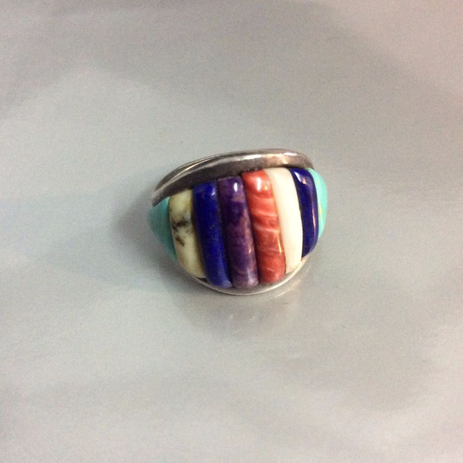 Multi colored Baguette Stone Ring Signed Eagle 1
