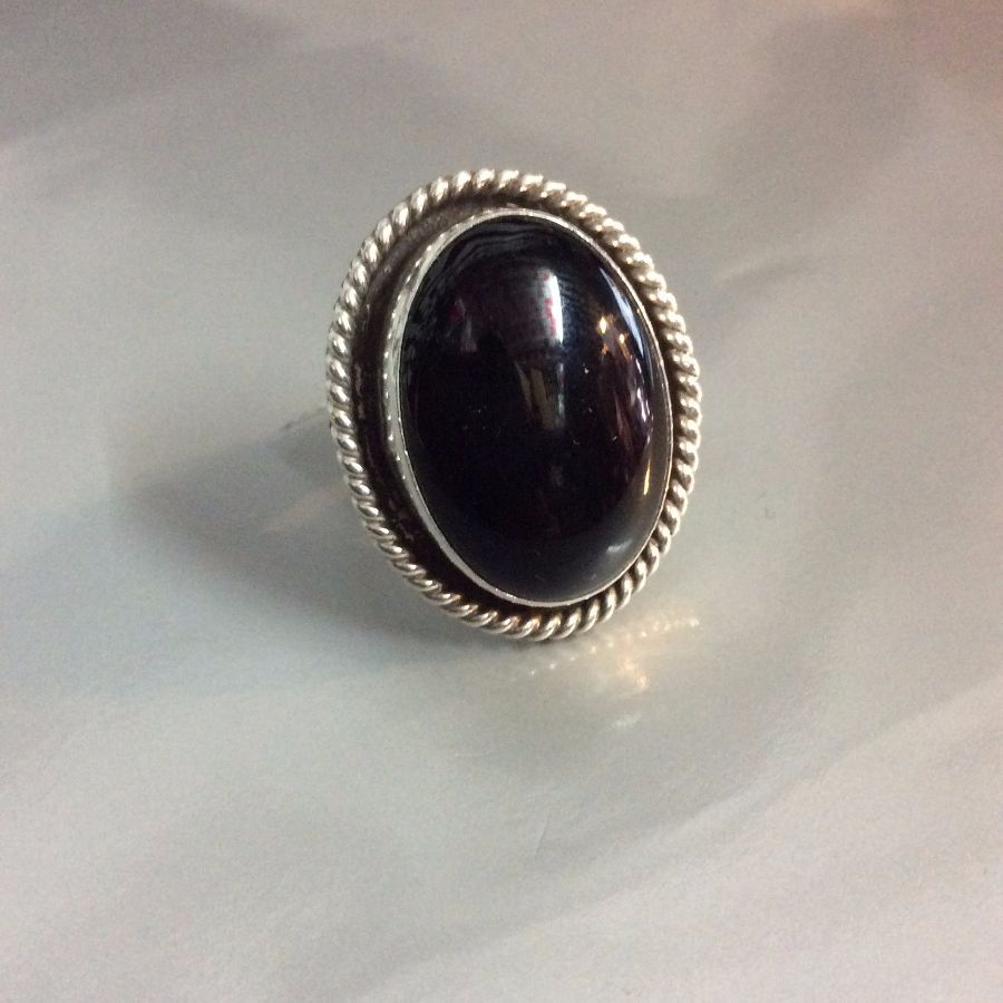 Classic Oval Onyx Ring Sterling Silver Setting Signed WS 1