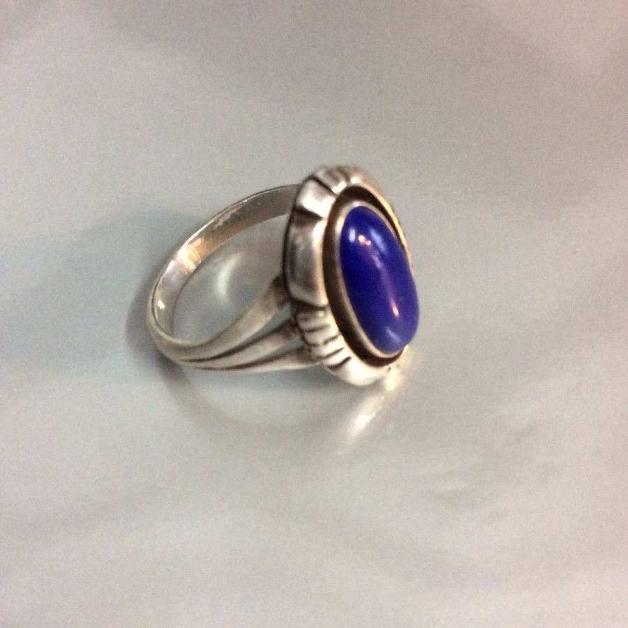 Ring – Lapis Stone – Sterling Silver Setting – Signed D | Boardwalk Vintage