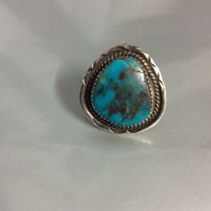 Bright Turquoise Ring Sterling Silver Setting Signed JM 1