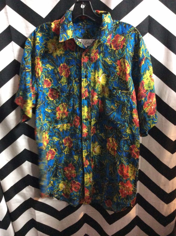 Hawaiian Shirt – Real Silk – Ss Bd – Floral Print | Boardwalk Vintage