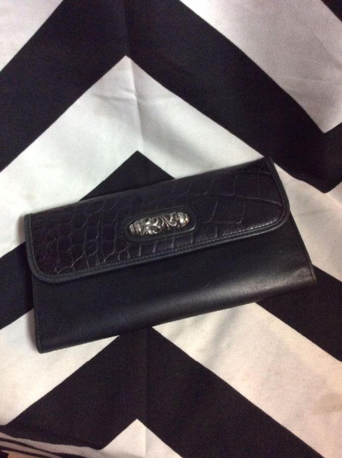 LEATHER CROC EMBOSSED LEATHER WALLET SILVER HARDWARE 1