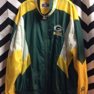 Photo detail:STARTER WINDBREAKER JACKET - ZIP-UP - GREENBAY PACKERS - APPLIQUED & EMBROIDERED TEAM FULL BACK & CHEST LOGOS