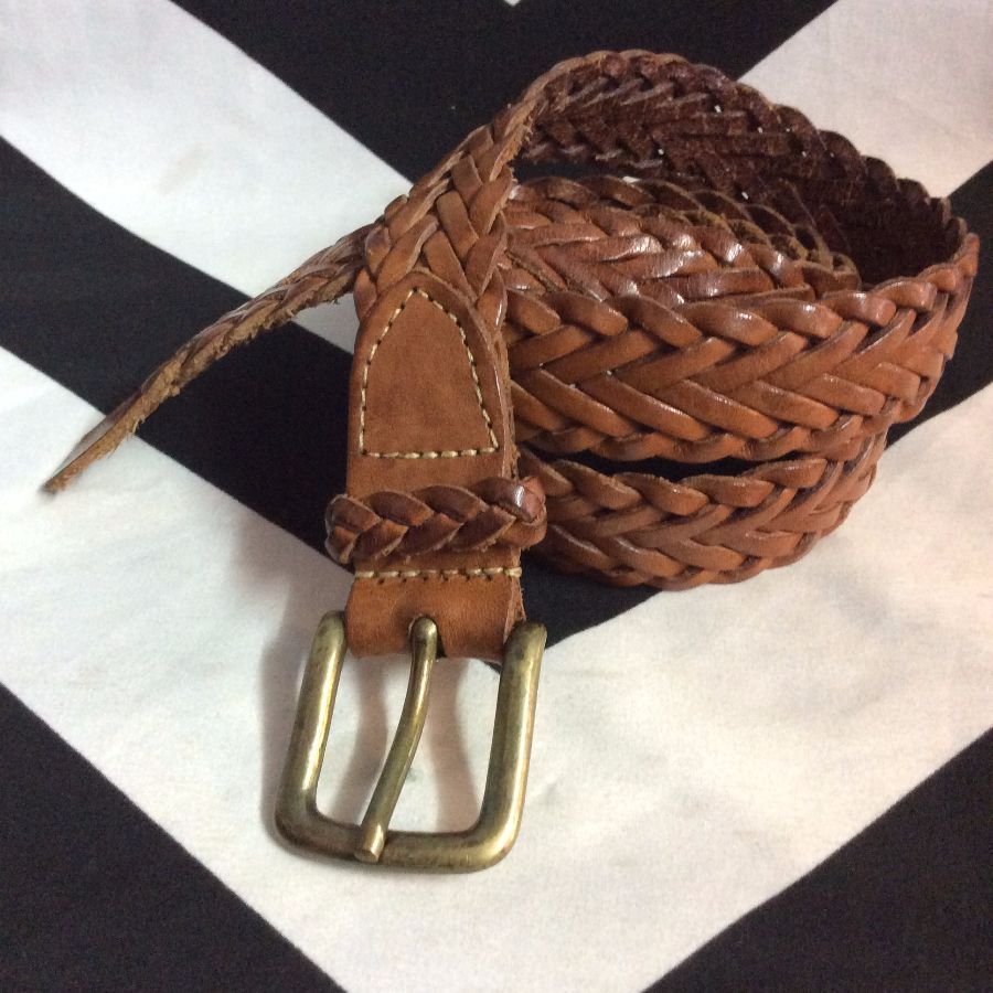 90's Braided Brown Leather Belt W39 1