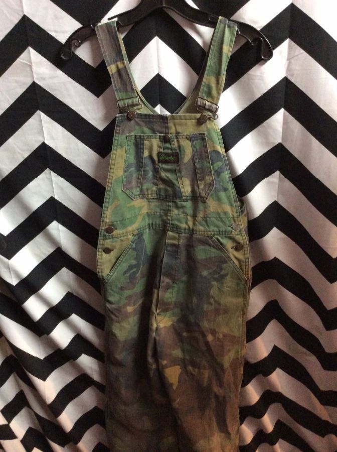 CAMO PRINT OVERALLS DISTRESSED AS IS LIBERTY PATCH 1