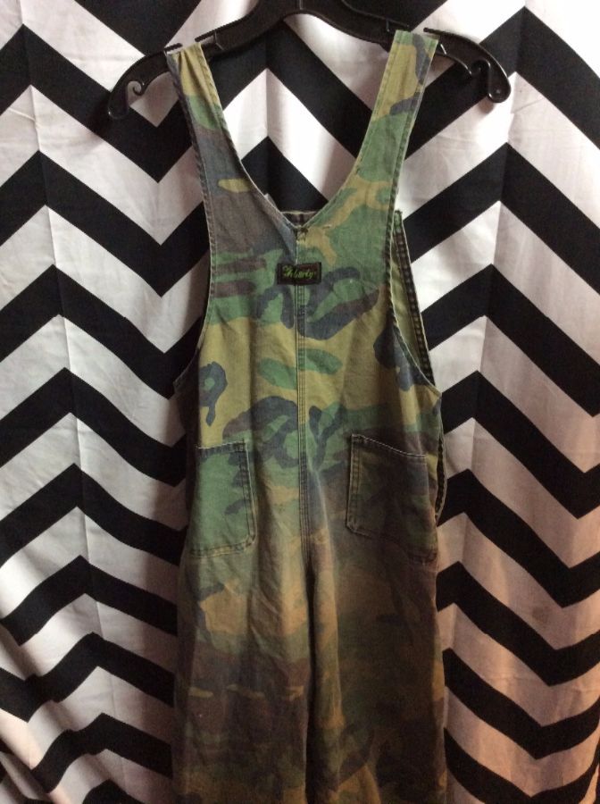 Liberty Overalls – Camo Print – Distressed – Patched | Boardwalk Vintage