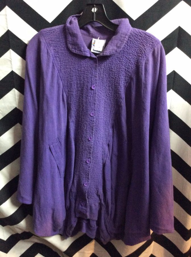 Purple Cotton oversized arms button up shirt 1