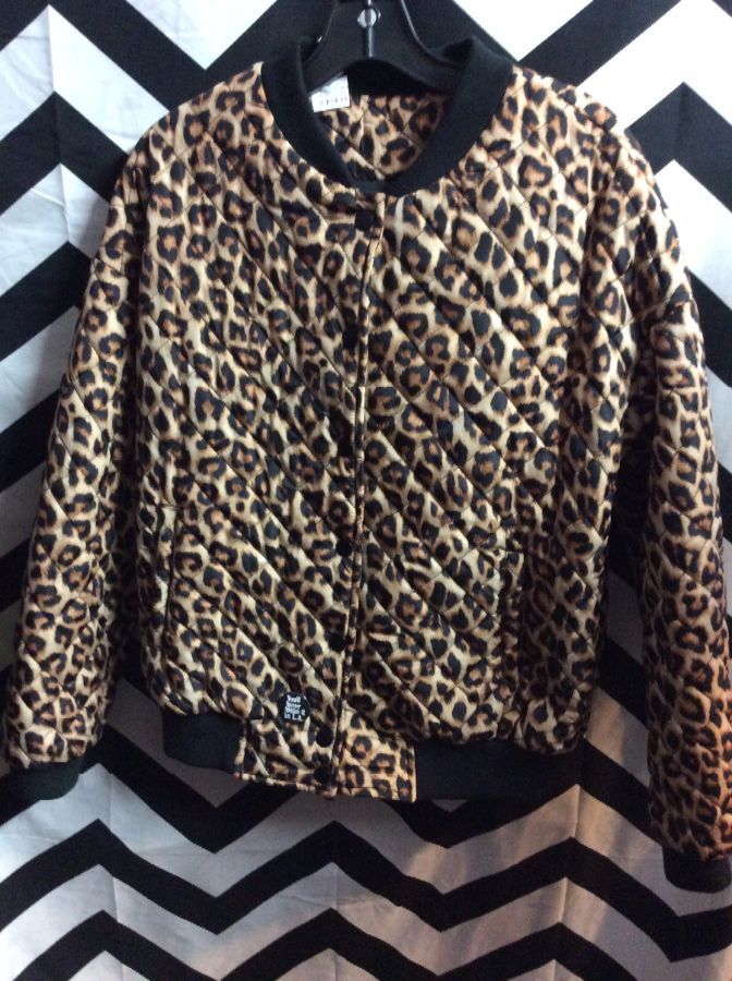PUFFY BOMBER JACKET CHEETAH PRINT W/ ATTACHED PIN 1