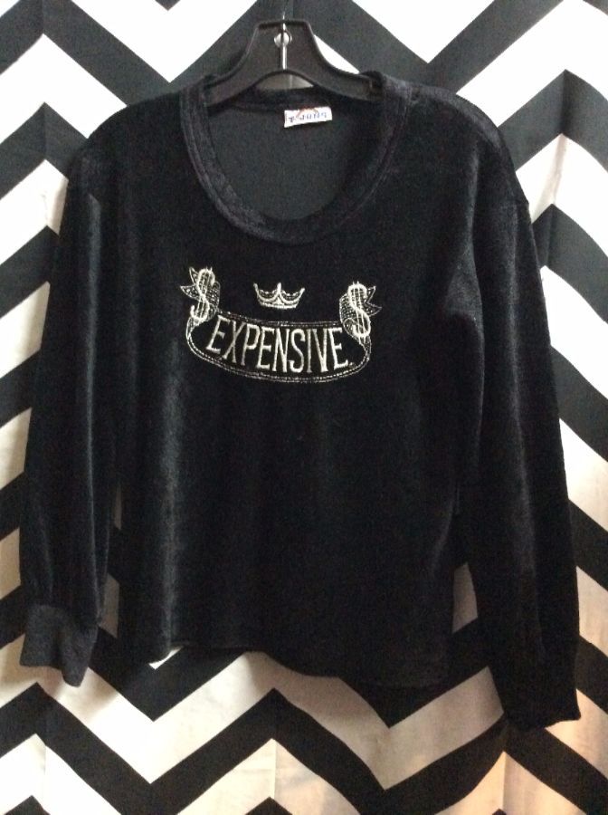 Black Sweater EXPENSIVE Dollar Sign Embroidered 1