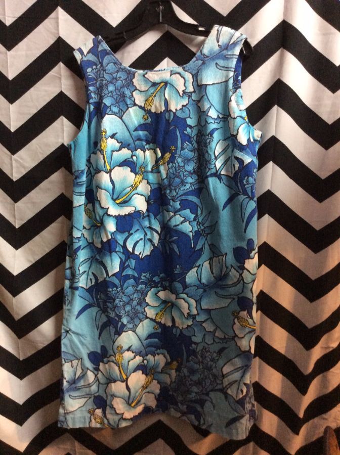 Blue Floral Hawaiian Style Pattern Dress 1
