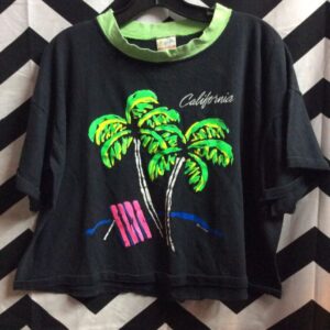 Photo detail:T-SHIRT - CROPPED - RINGER TEE - CALIFORNIA W/NEON PALM TREE