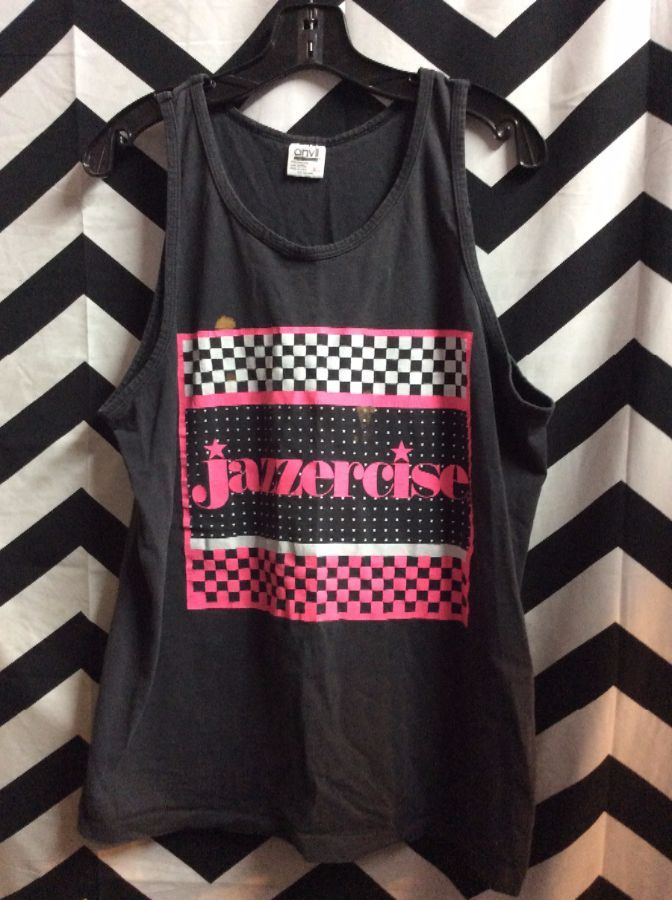PINK JAZZERCISE CHECKERS GRAPHIC TANK TOP 1