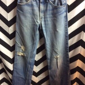 Photo detail:PERFECTLY WORN AND BROKEN IN RETRO LEE DENIM JEANS SHRED HOLES