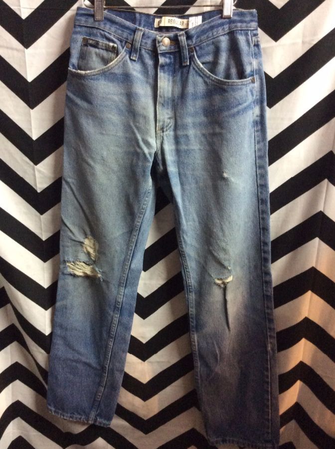Perfectly Worn and broken in Retro Lee denim jeans Shred Holes 1