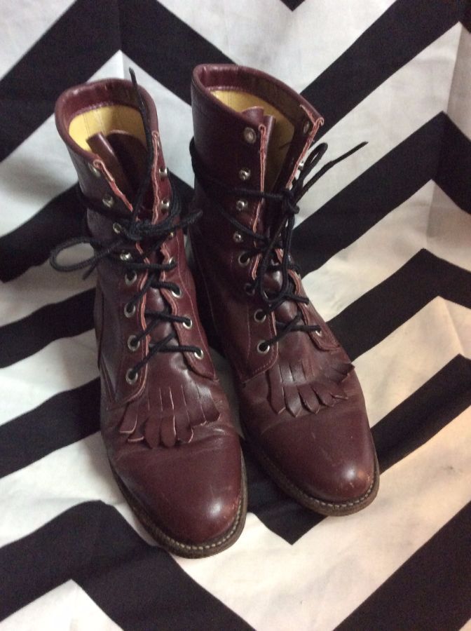 CLASSIC SHINY LEATHER ROPER LACE UP BOOTS 1