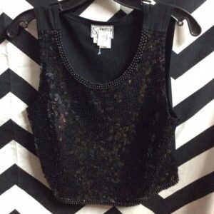 Photo detail:TOP - CROPPED - SLEEVELESS - SEQUINS & BEADED - COTTON BACKING