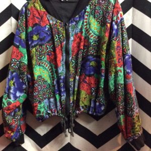INDIA PATTERN CROPED BOMBER CUT JACKET W/ DRAW STRING 1