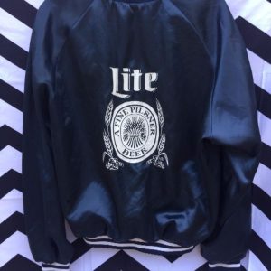 SATIN JACKET RETRO LIGHT FINE BEER FRONT AND BACK GRAPHIC as-is 1