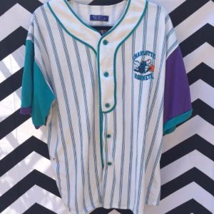 SS BASEBALL JERSEY COTTON PINSTRIPES CHARLOTTE HORNETS EMBROIDERED 1