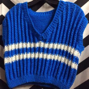 Knitted Cropped Vest Blue White Stripes 1