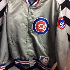 Rare MLB Chicago Cubs Silver Satin button up Jacket as-is 1