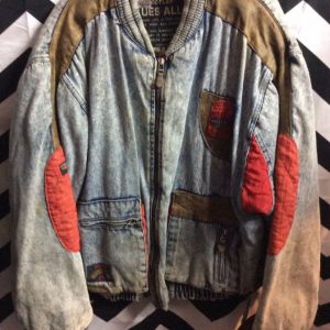 DENIM AVIATOR JACKET W/ LEATHER PATCHES AS IS 1