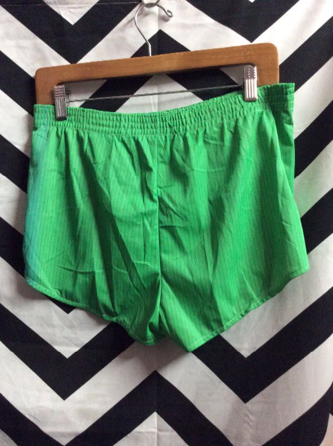 product details: 70’S RUNNING SHORTS GREEN THIN BLACK STRIPES photo