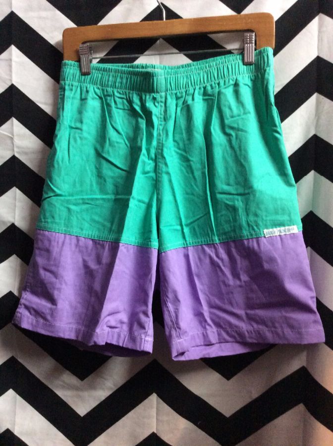 Retro Ocean Breeze Swim Shorts – Bright Colors – Horizontal Color Block ...