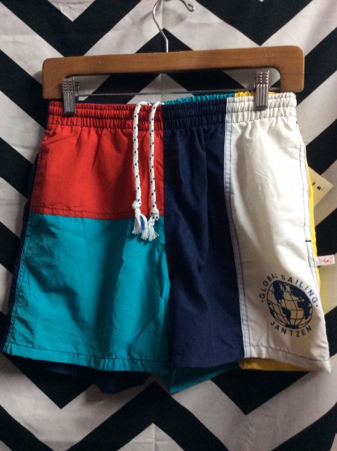SWIM SHORTS YELLOW RED TEAL GLOBAL SAILING *DEADSTOCK 1