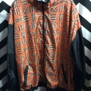 Photo detail:WINDBREAKER JACKET – ZIP-UP – AFRICAN PATTERN DESIGN FRONT/SOLID COLOR BACK