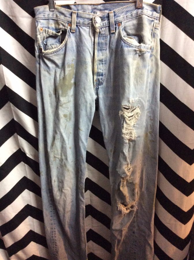 Crazy Distressed Levis 501 Rips Stains Holes | Boardwalk Vintage