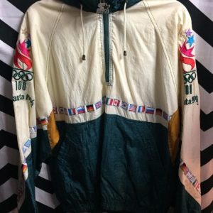 1996 Altanta Olympic Colorblock Zipup Pullover Windbreaker w/ world flags 4