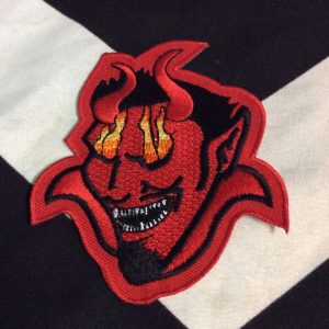 PATCH- RED DEVILS FACE SATAN FLAME EYES 1