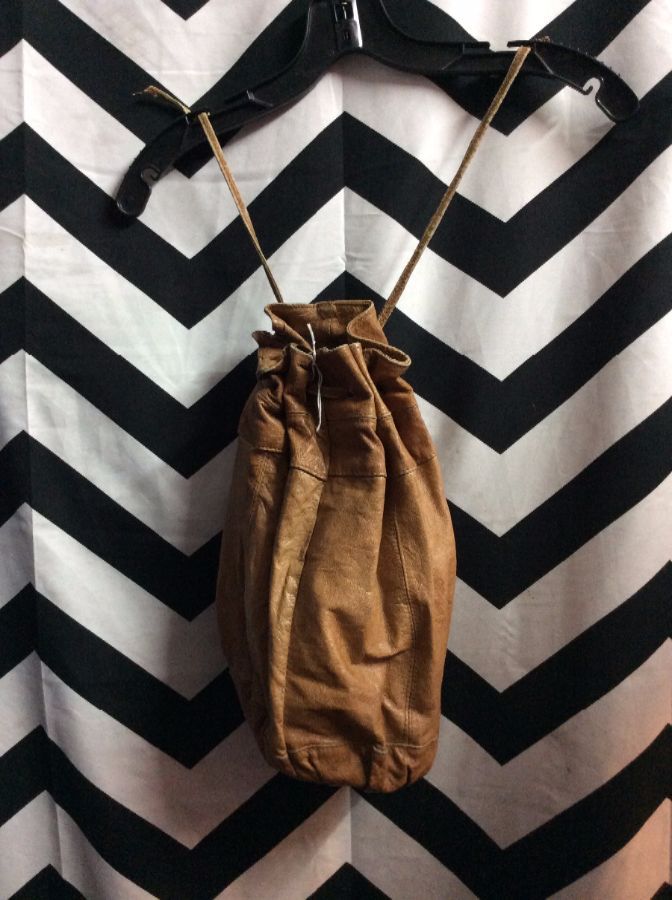 product details: LEATHER SATCHEL W/LONG DRAWSTRING TIES photo