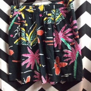 COTTON BRIGHT! NEON HAWAIIAN PRINTED SHORTS PALM TREES 1