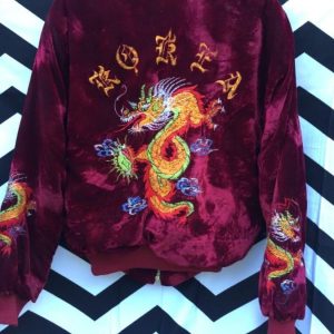 Vintage 1990s VELVET Embroidered Dragon Tour Jacket Korea 2