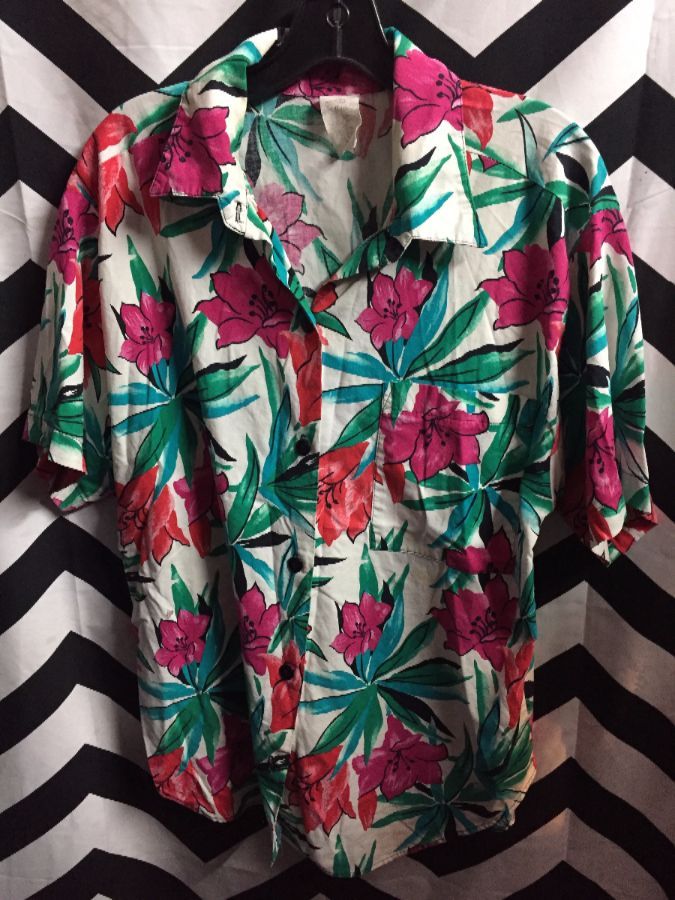 Hibiscus Floral Pattern Front Pocket Hawaiian Shirt W/hibiscus Floral ...
