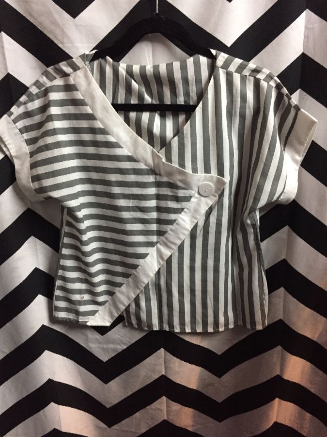 Striped wrapped blouse with large button 1