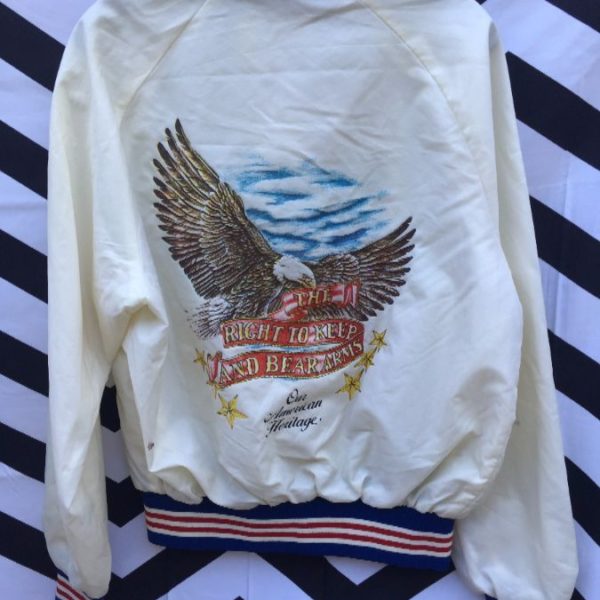 SATIN JACKET RETRO AMERICAN EAGLE RIGHT TO BEAR ARMS BACK GRAPHIC 1