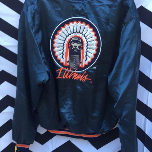 SATIN JACKET ILLINOIS EMBROIDERED FRONT AND BACK DESIGN 1