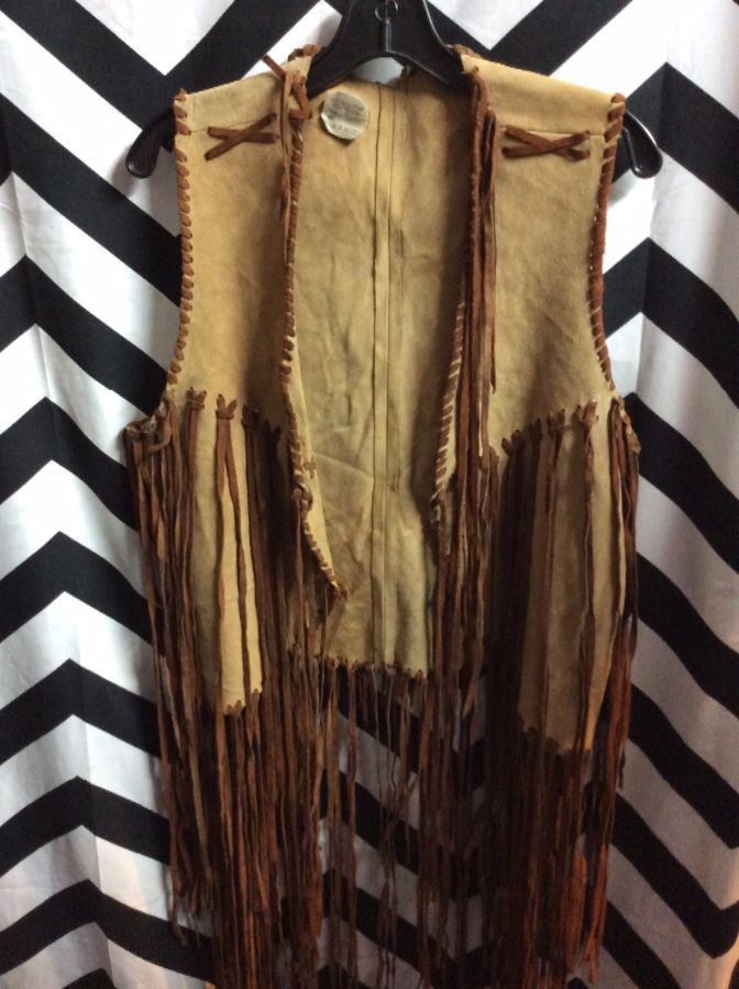 SUEDE LIHGT BROWN VEST WITH WRAPPED TRIM FRINGE 1