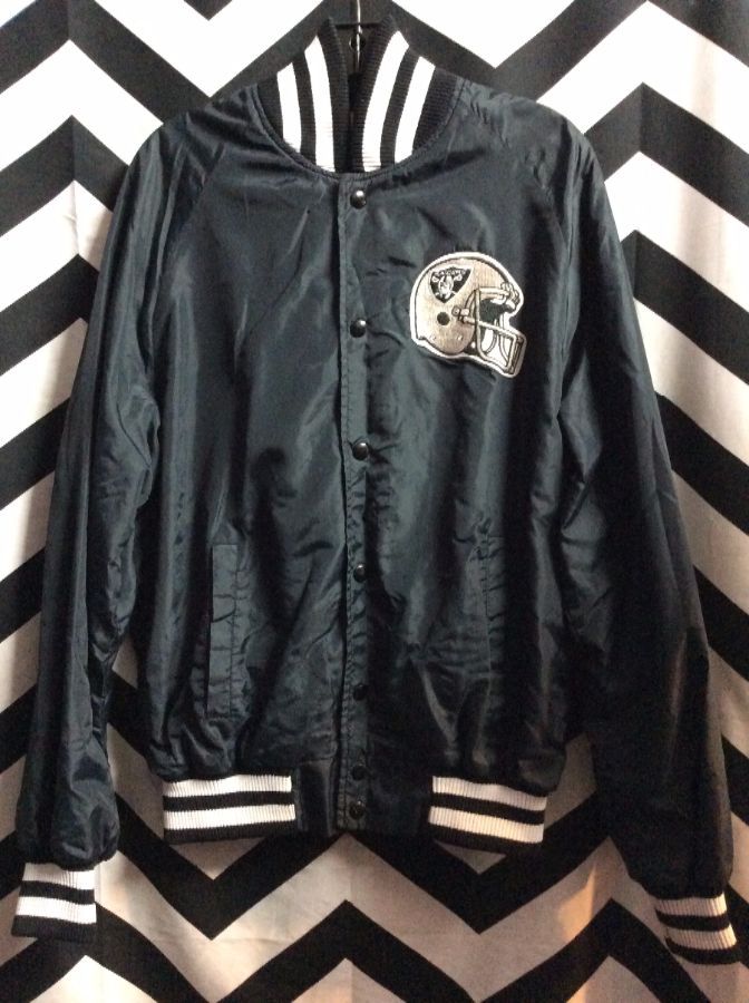 LOS ANGELES RAIDERS FRONT PATCH BUTTON UP BOMBER CUT JACKET 1