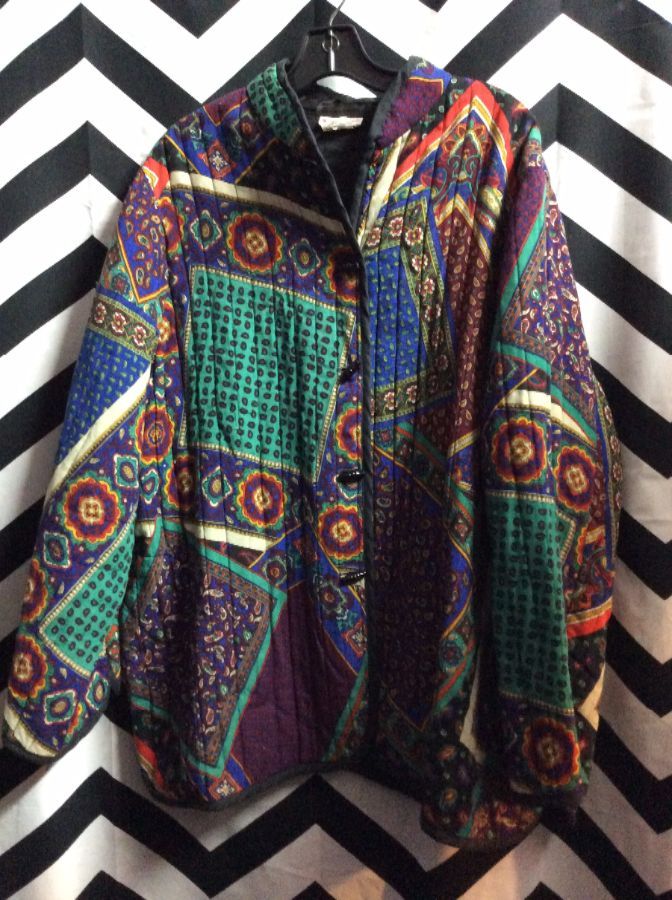 RAYON OVERSIZE COAT INDIAN PATTERN GREEN RED BLUE 1