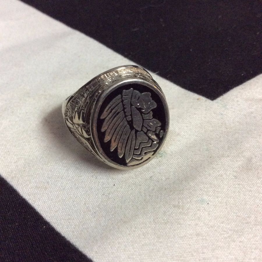 RING ROUND INDIAN FACE EAGLE ENGRAVED ON SIDES INSERT 1