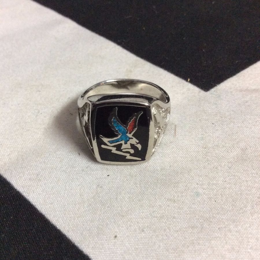 RING SQUARE INSERT EAGLE INLAY EAGLE SIDE ENGRAVING 1